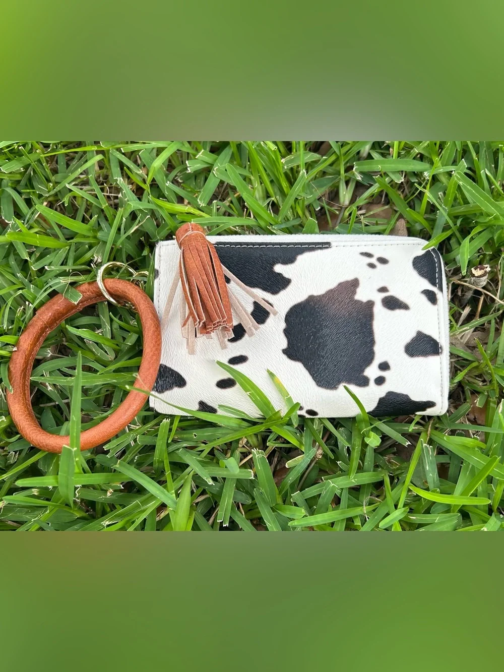 Faux Leather Cow Print Wristlet - Picture 7 of 8